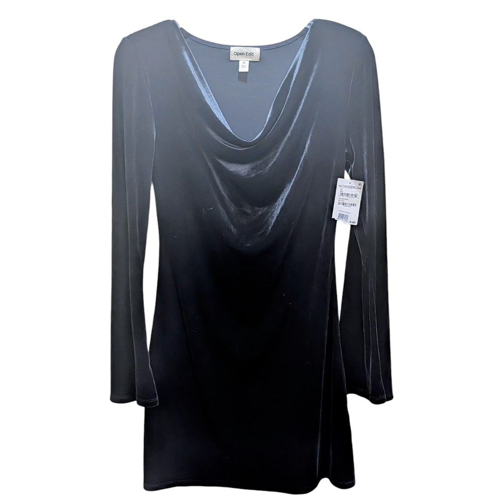 Open Edit Black Velvet Long Sleeve Dress XS NWT NEW!